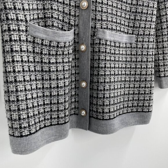 Talbots Gray Mini Plaid Merino Wool Cardigan Sweater Womens Petite Quiet Luxury - Picture 8 of 8